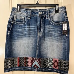 Miss Me Denim 18in Mini Skirt with Embroidered Hem